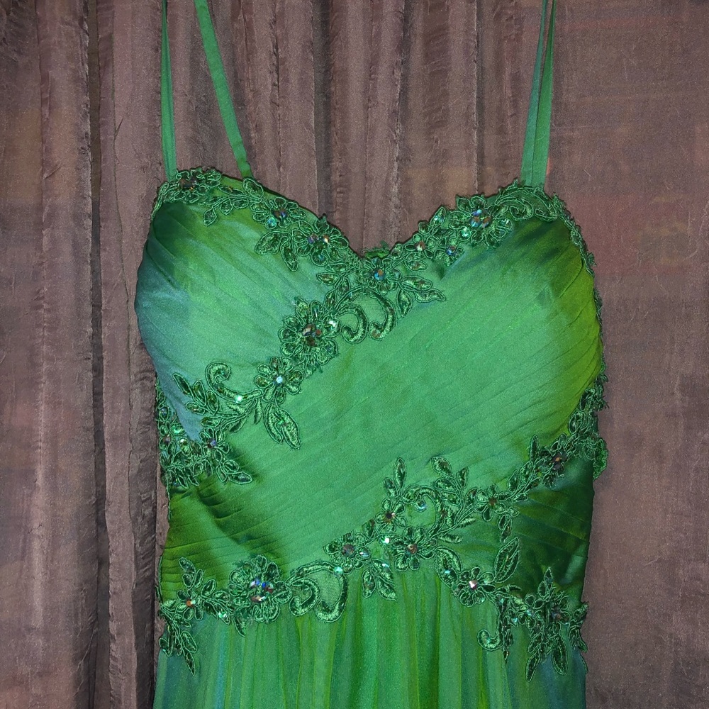 Green-blue strapless Prom dress